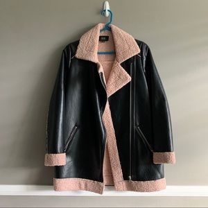 Goldie 〰️ Pink Shearling Faux Leather Moto NWOT